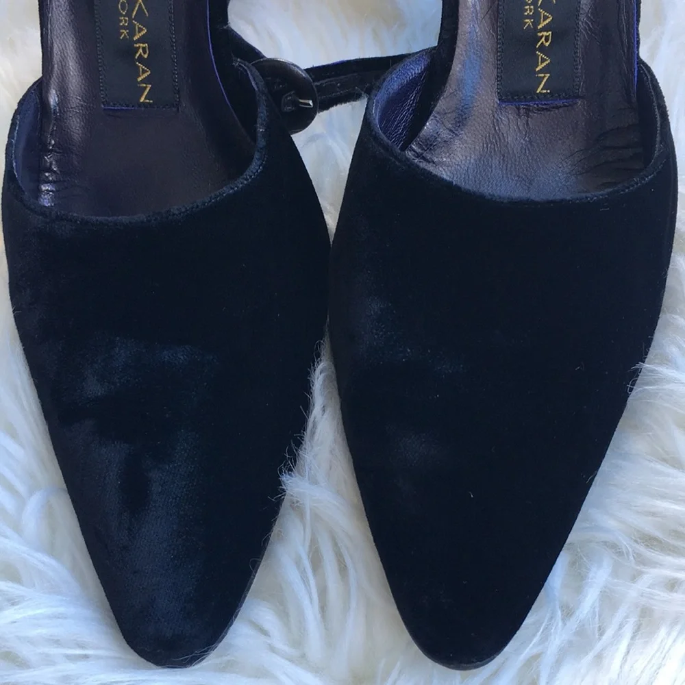 Donna Karan New York Black Velvet Pointy Toe Ankle Strap Heels - Picture 6 of 16